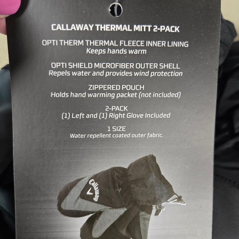 Callaway Thermal Mitts 2 Pack One Size Black Gray Golf Fleece Winter Water repel - Picture 6 of 6